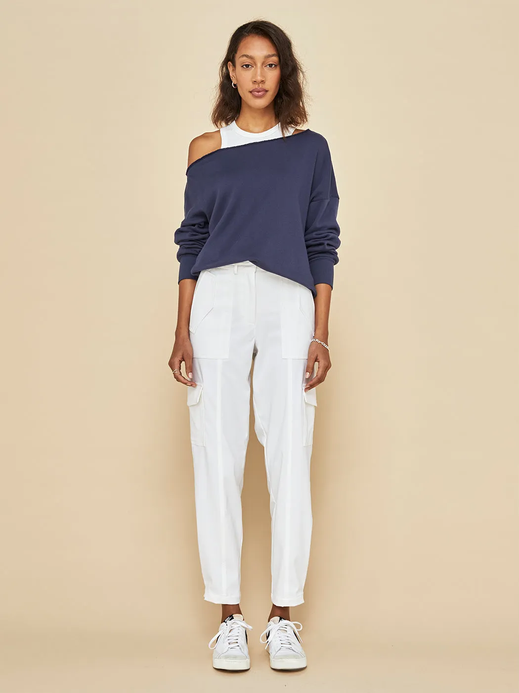 Off Shoulder Sweatshirt in French Terry - Evening Blue