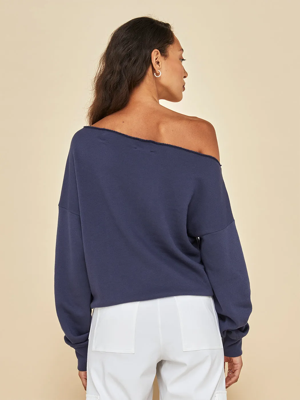 Off Shoulder Sweatshirt in French Terry - Evening Blue