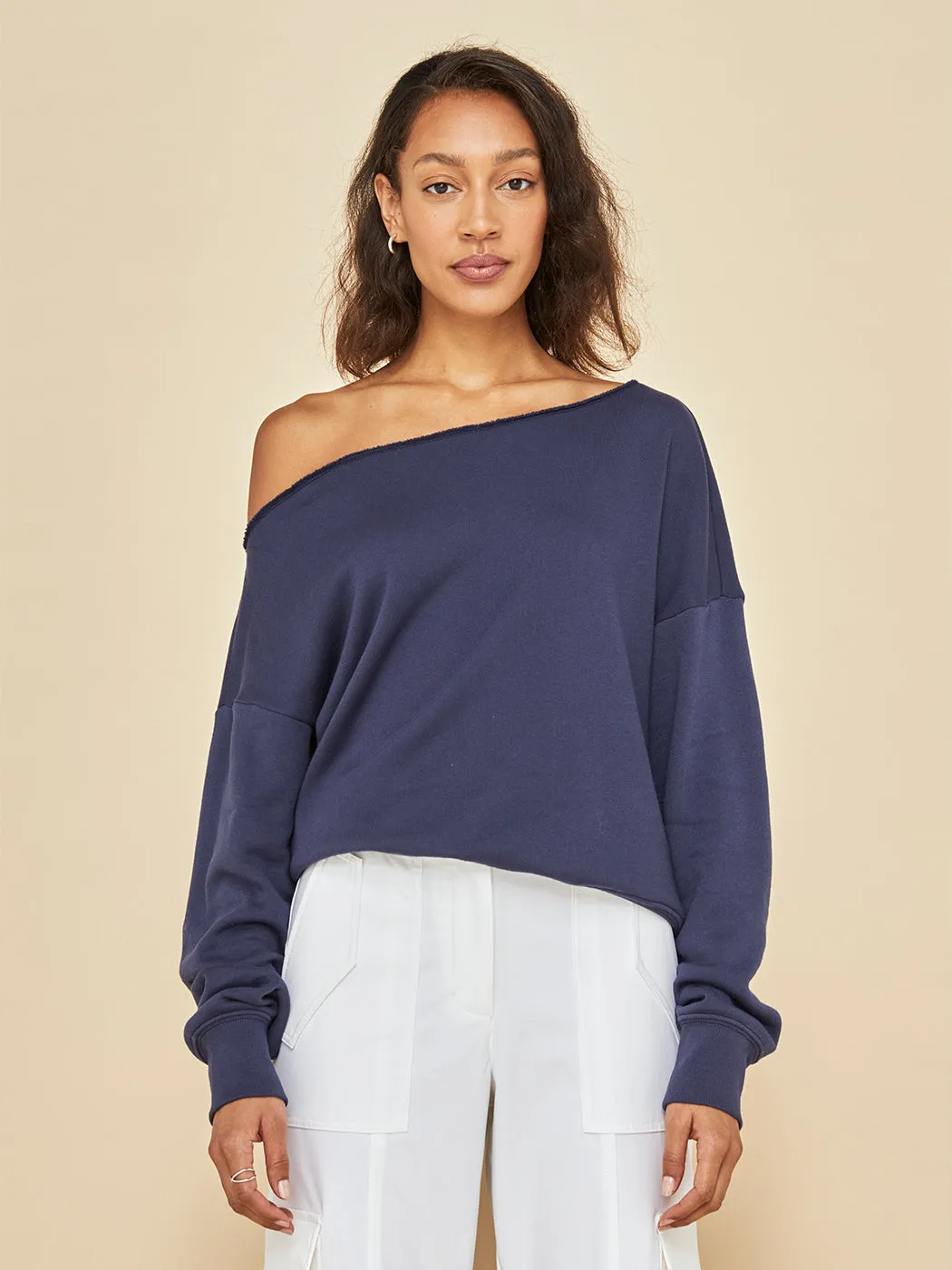 Off Shoulder Sweatshirt in French Terry - Evening Blue