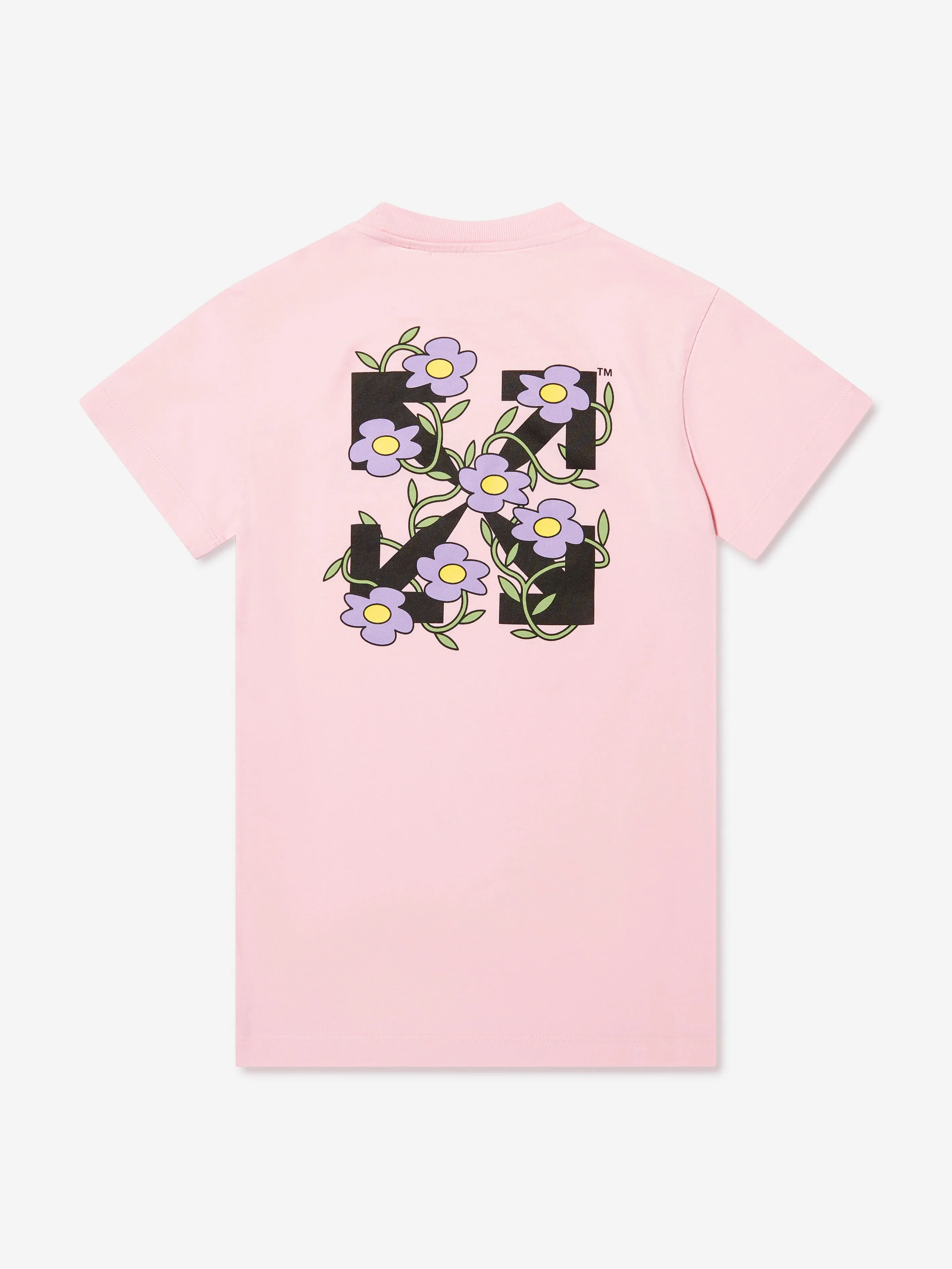Off-White Girls Off Flowers T-Shirt Dress in Pink