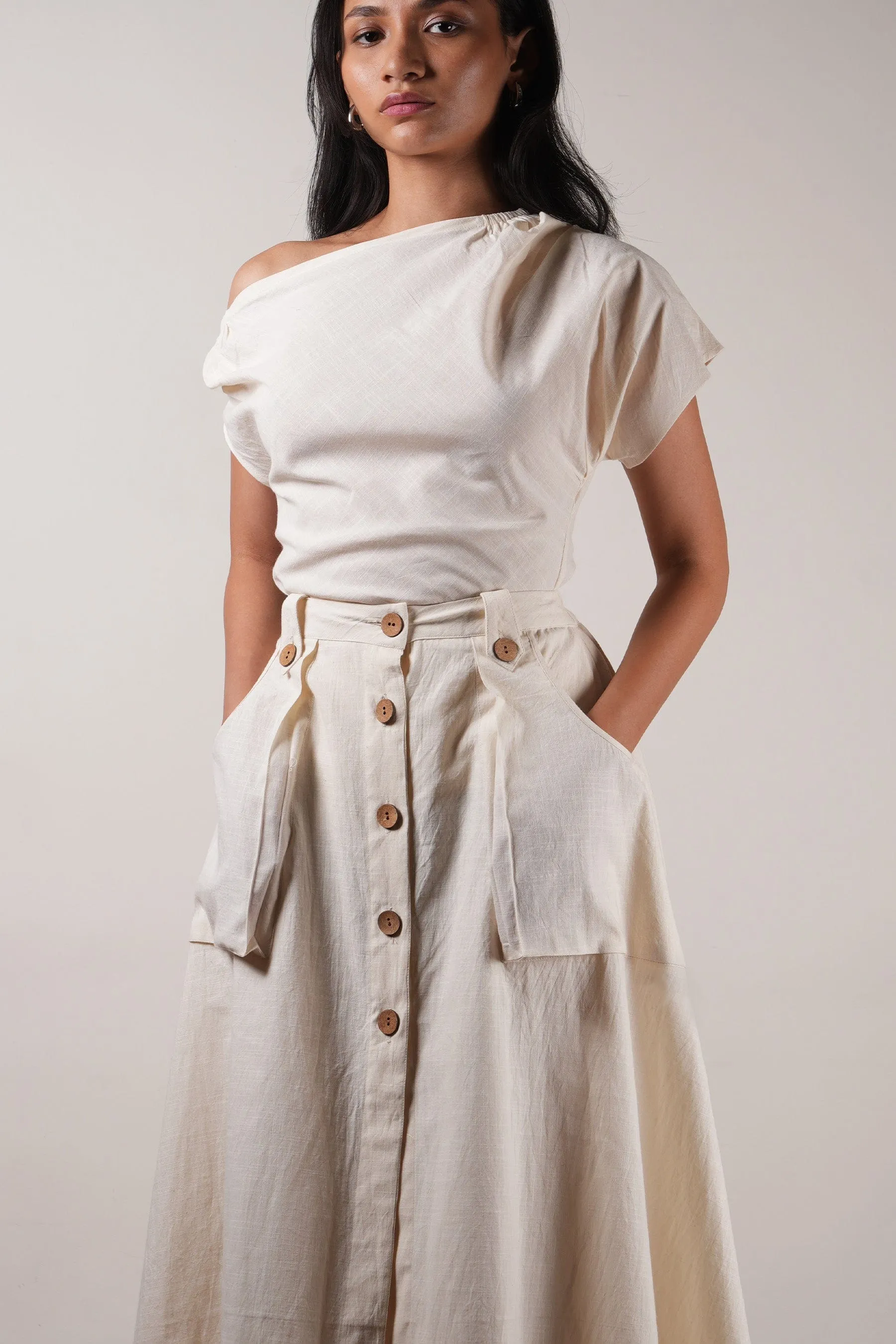 Off-White One-Shoulder Set (2 PCS)