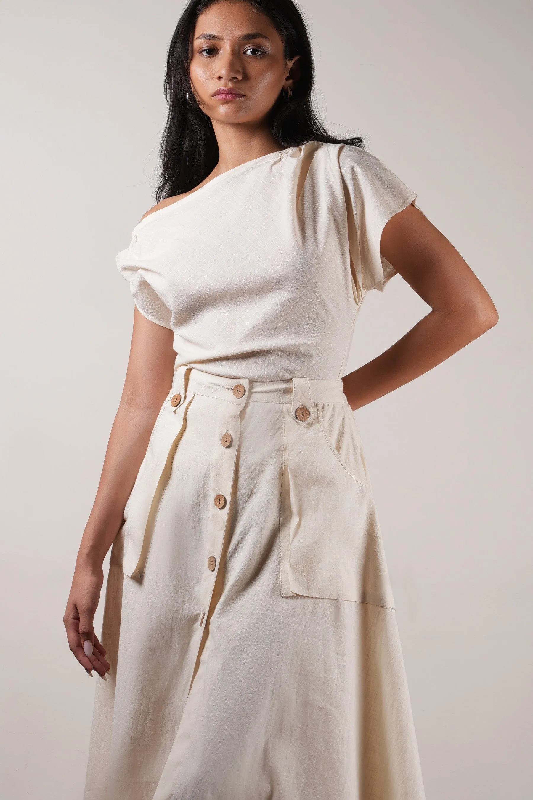 Off-White One-Shoulder Set (2 PCS)