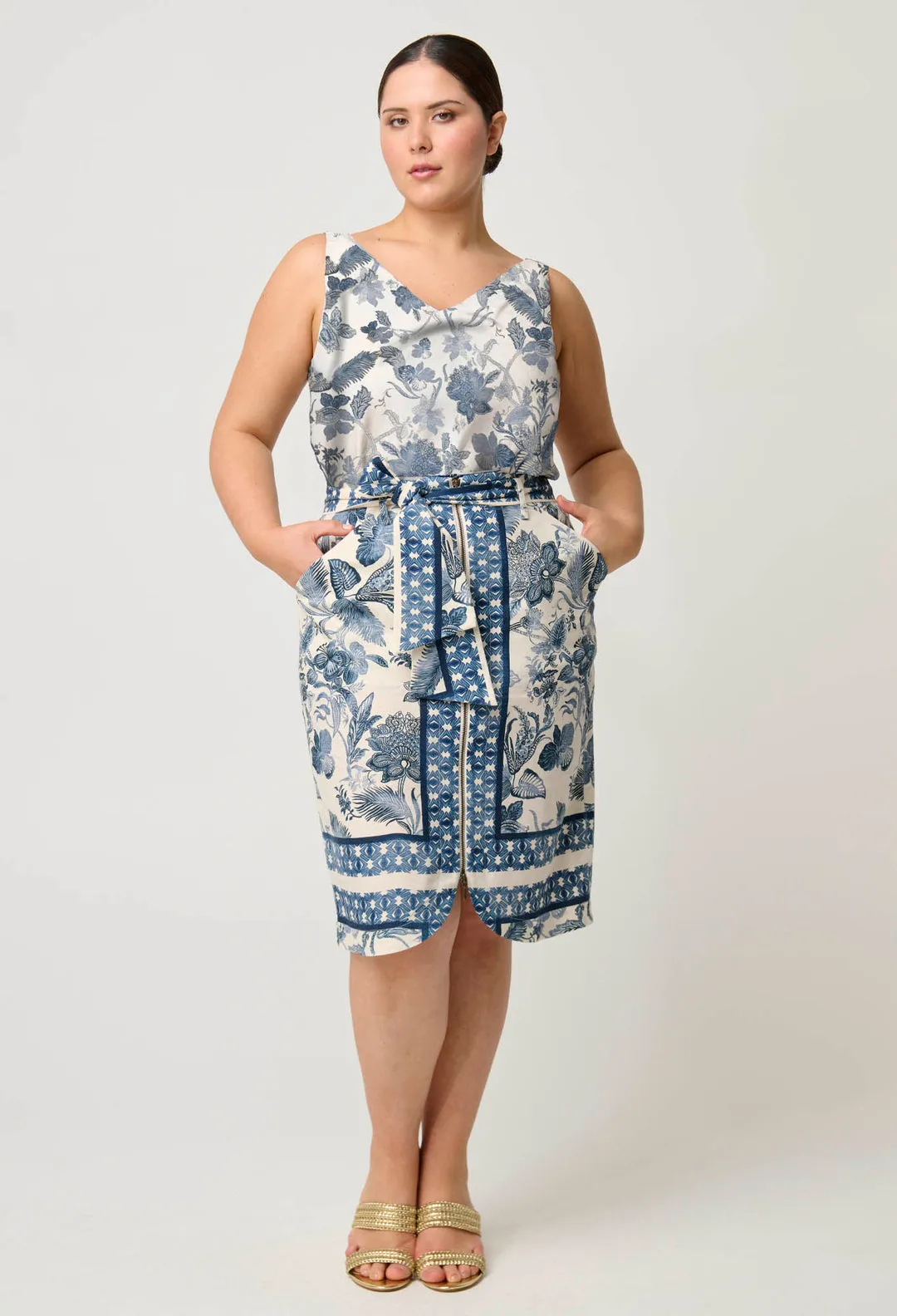 Once Was - Delray Linen Viscose Skirt in Ink Flè print