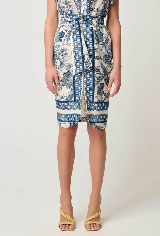 Once Was - Delray Linen Viscose Skirt in Ink Flè print