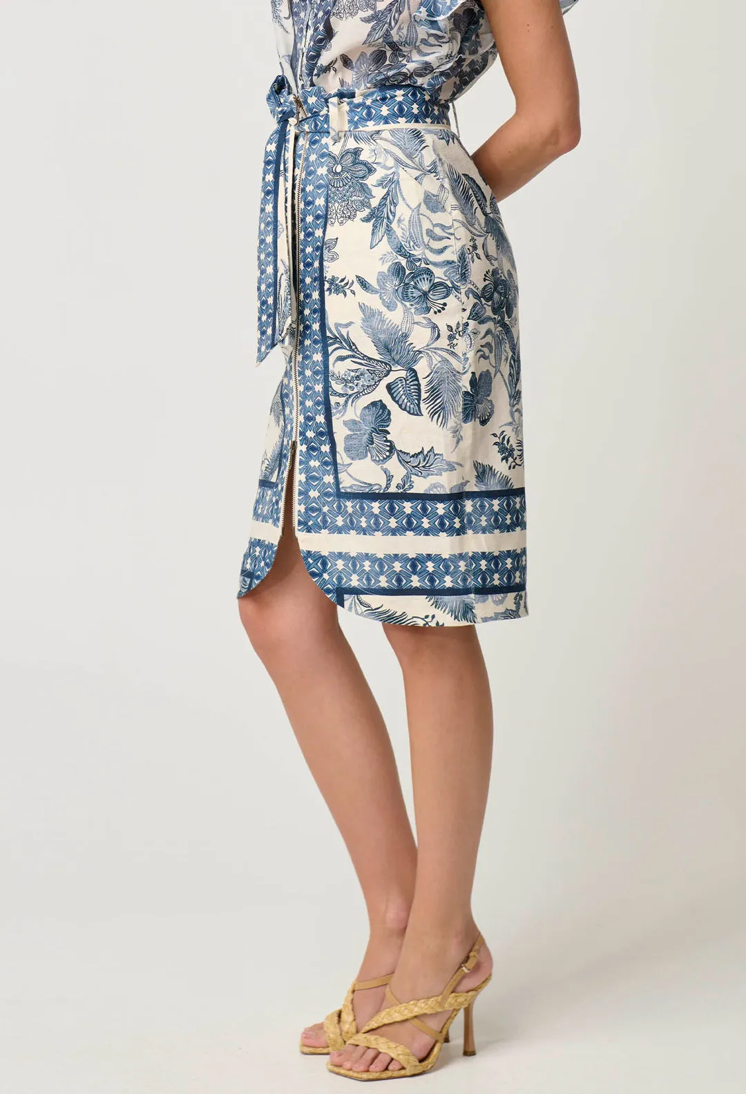 Once Was - Delray Linen Viscose Skirt in Ink Flè print