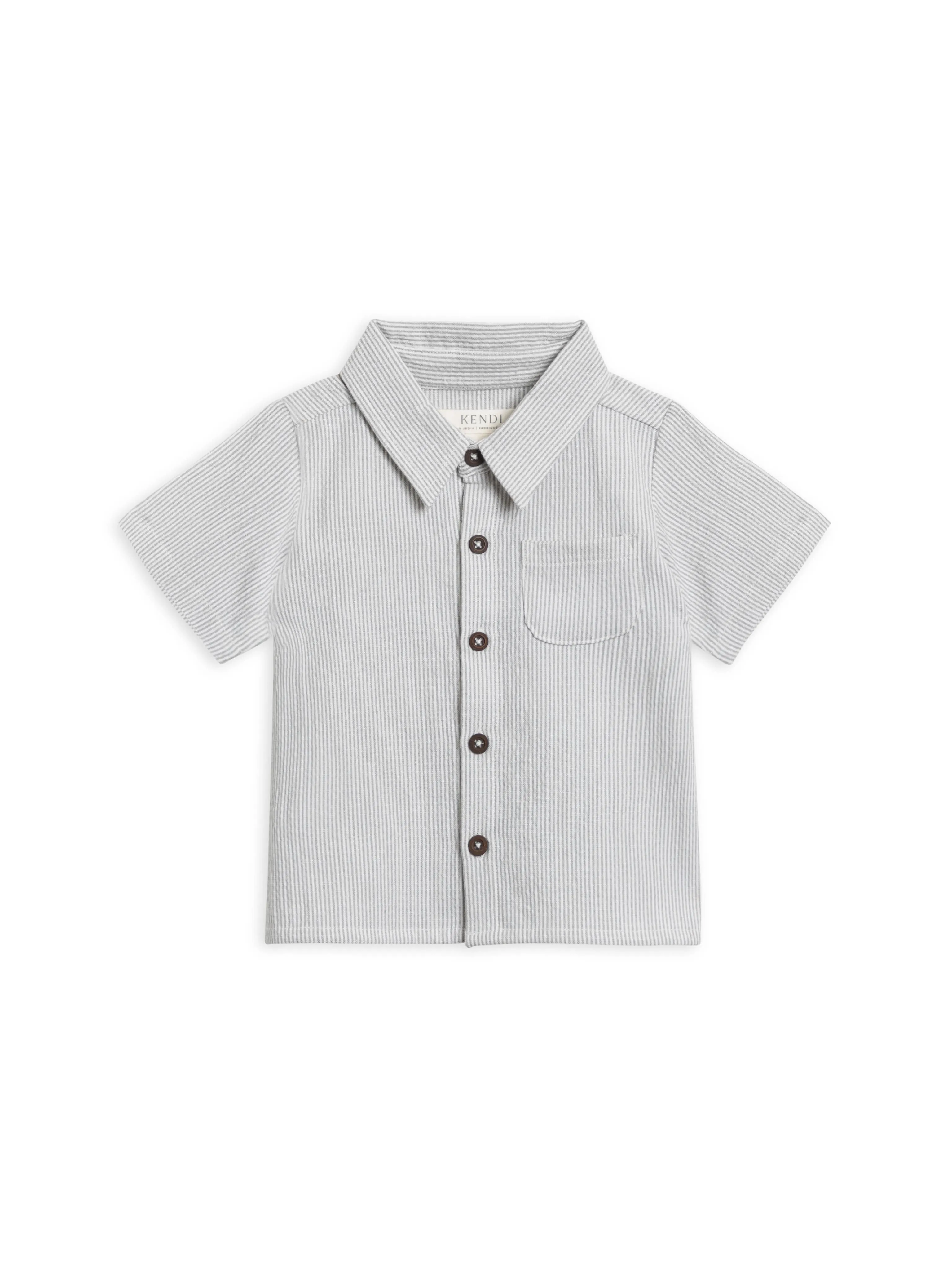 Organic Landon Seersucker Button Down - Shore Stripe/Mist | Stylish & Classic Kids’ Shirt by KENDI by Colored Organics
