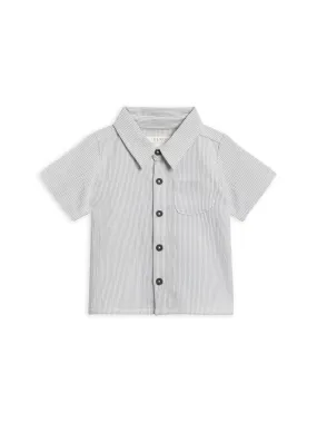 Organic Landon Seersucker Button Down - Shore Stripe/Mist | Stylish & Classic Kids’ Shirt by KENDI by Colored Organics