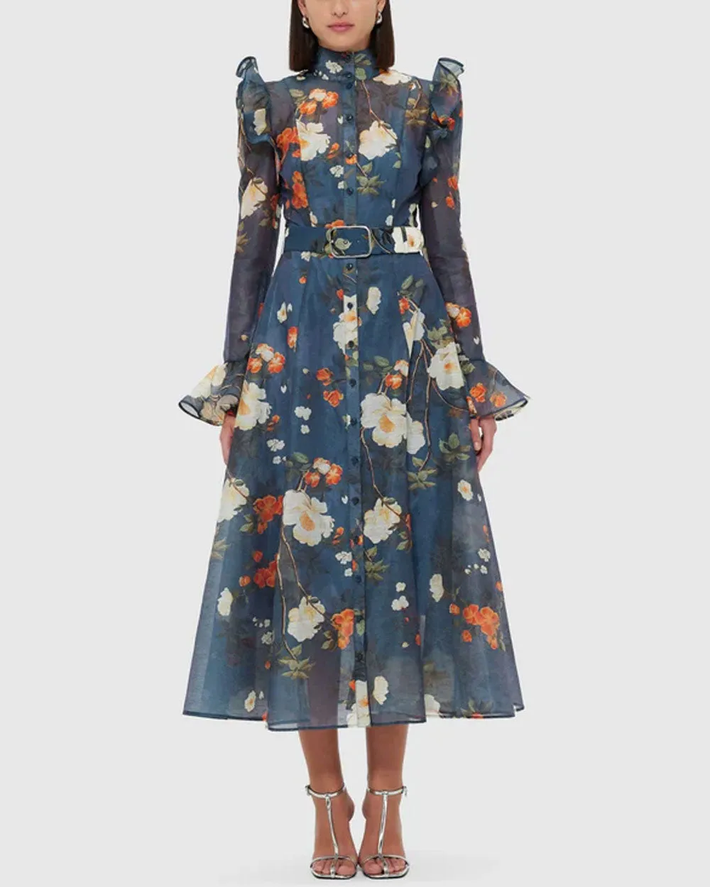 Pear Blossom Print Katrina Butterfly Sleeve Midi