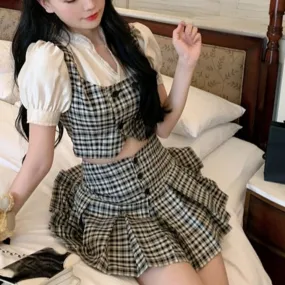 Picnic Amidst Black Dahlias and Daisies      Goth    Top and Skirt Bottom Complete Dress Set Dark Academia Kawaii Academia Y2K Cottagecore Coquette Fairycore Dollette Princesscore Bottoms