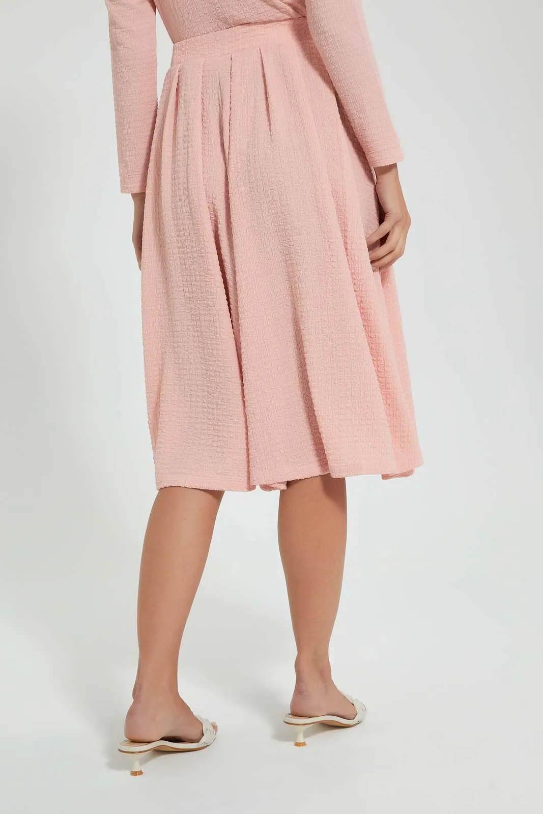 Pink Textured Pleated Skirt