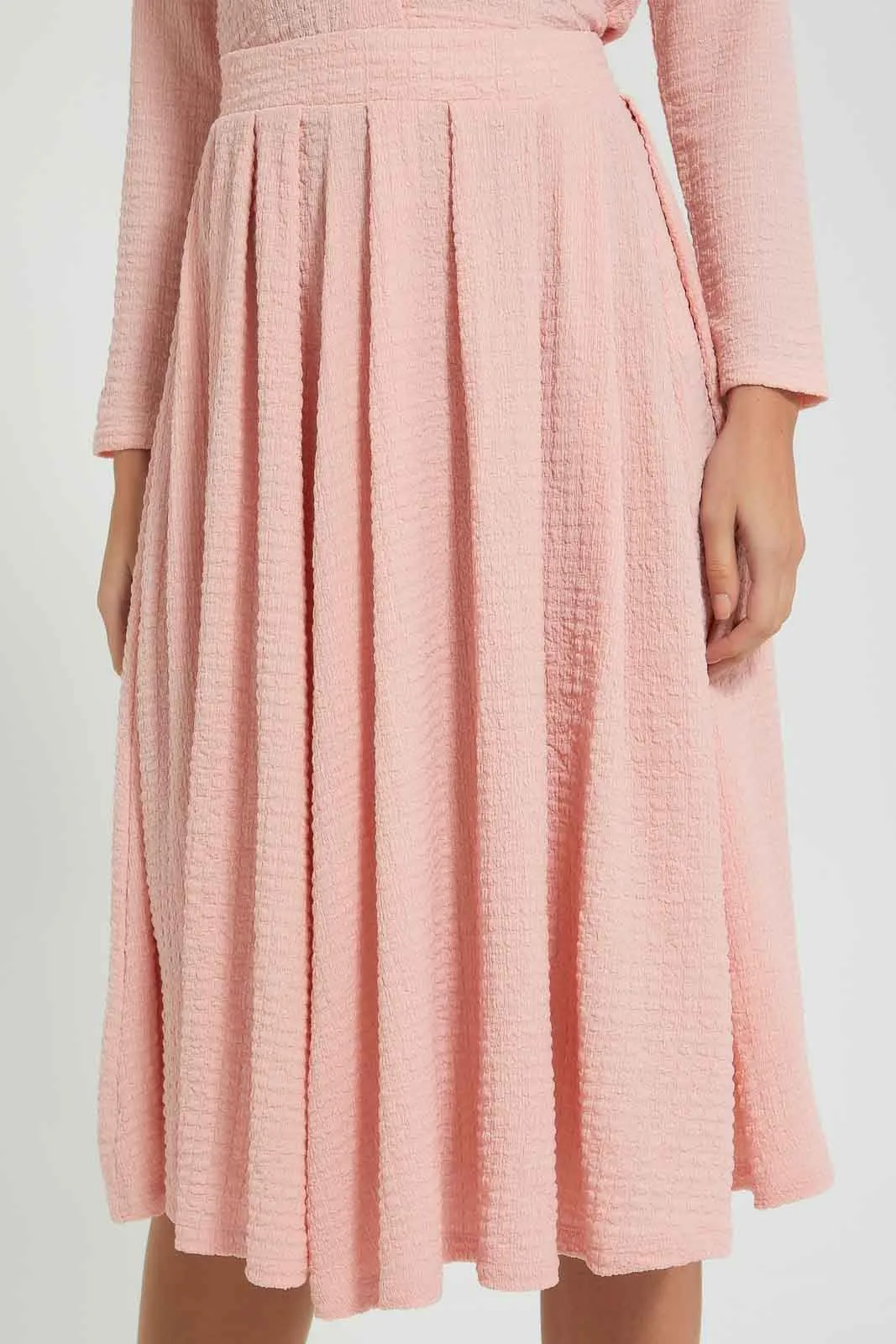 Pink Textured Pleated Skirt