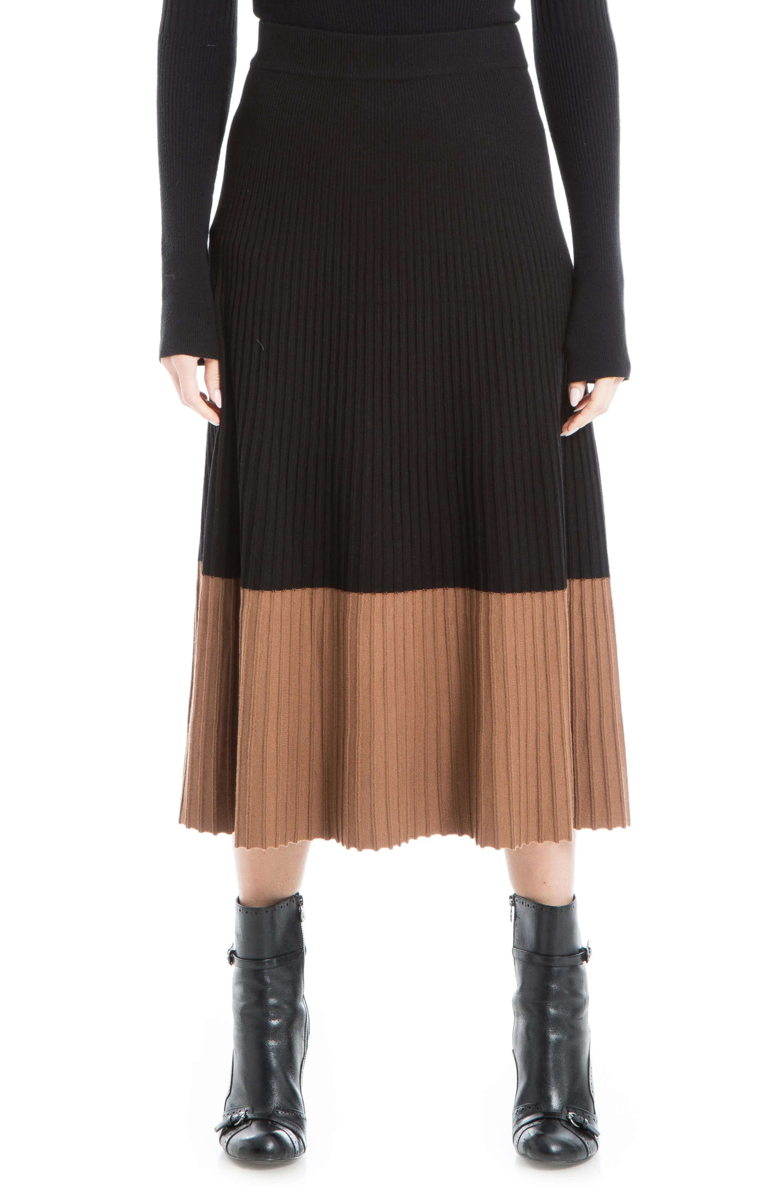 Pleated Colorblock Knit Skirt