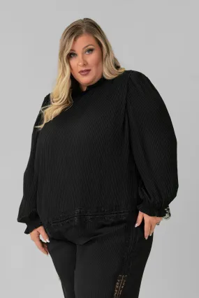 PLEATED LACE TRIM BLOUSE