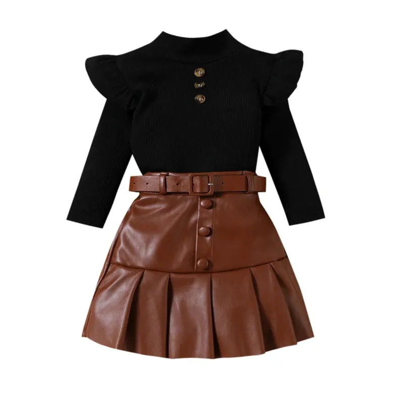 Pleated Leather Skirt Set