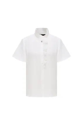 Pleated Stand Collar 
Blouse