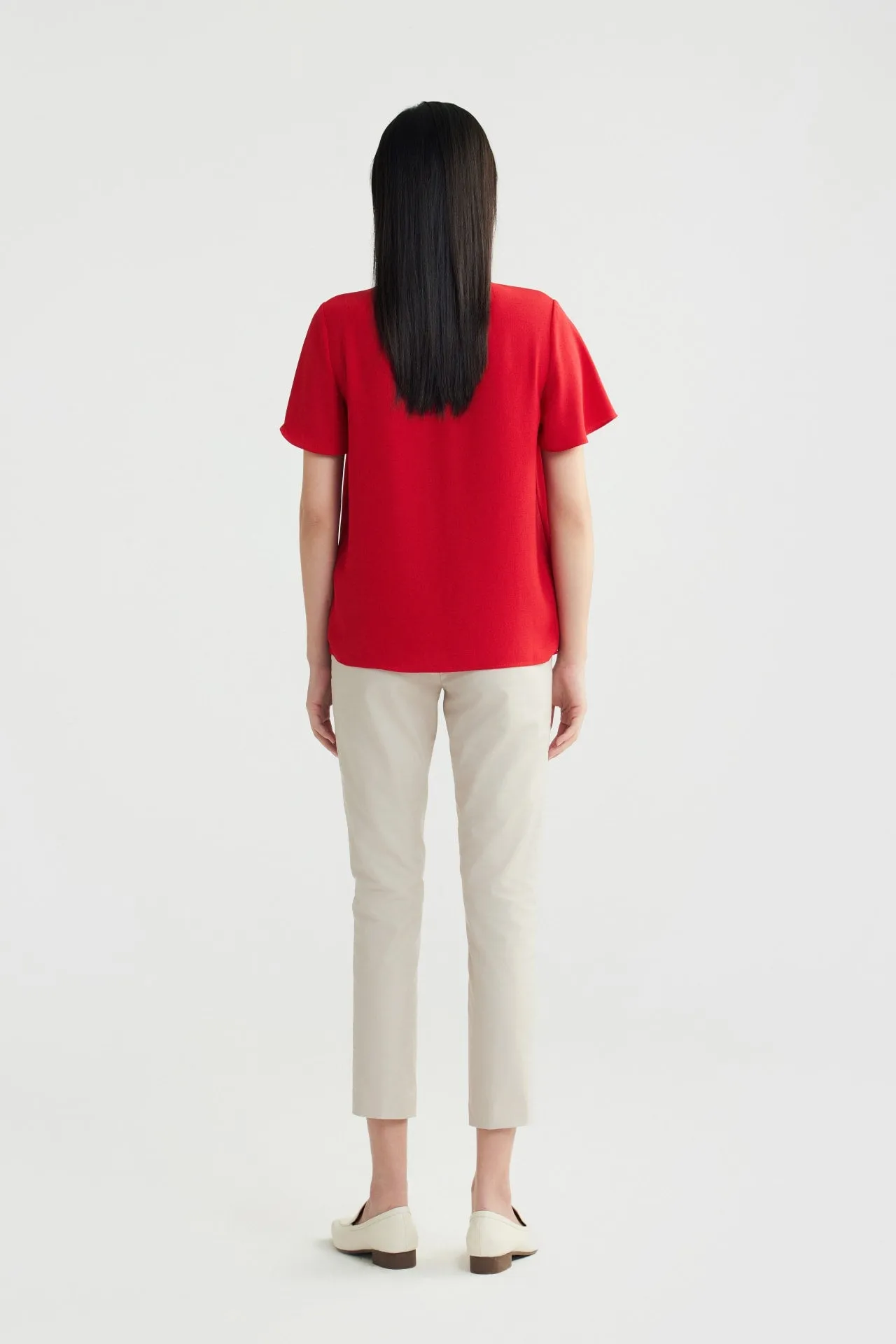 Pleated Stand Collar 
Blouse