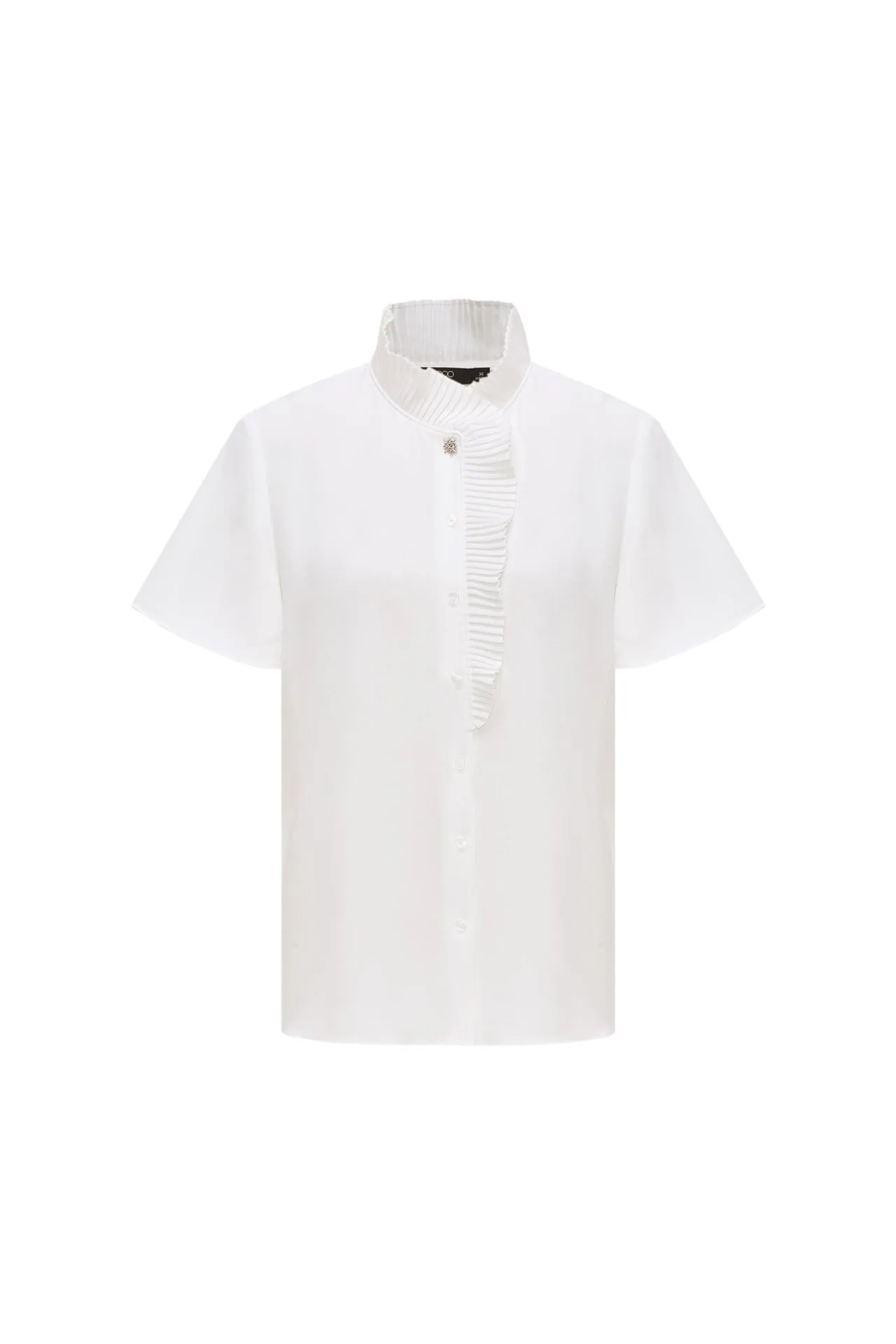 Pleated Stand Collar 
Blouse