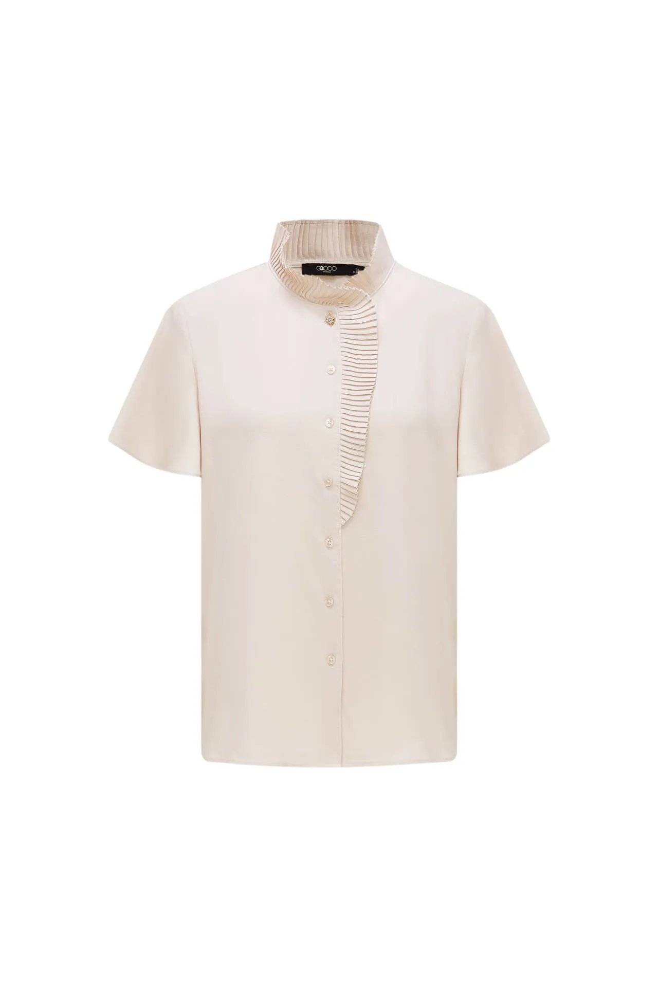 Pleated Stand Collar 
Blouse