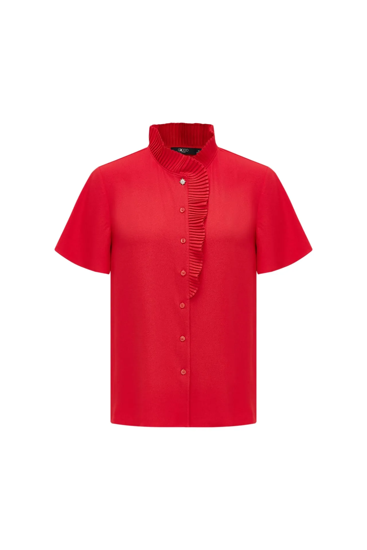 Pleated Stand Collar 
Blouse