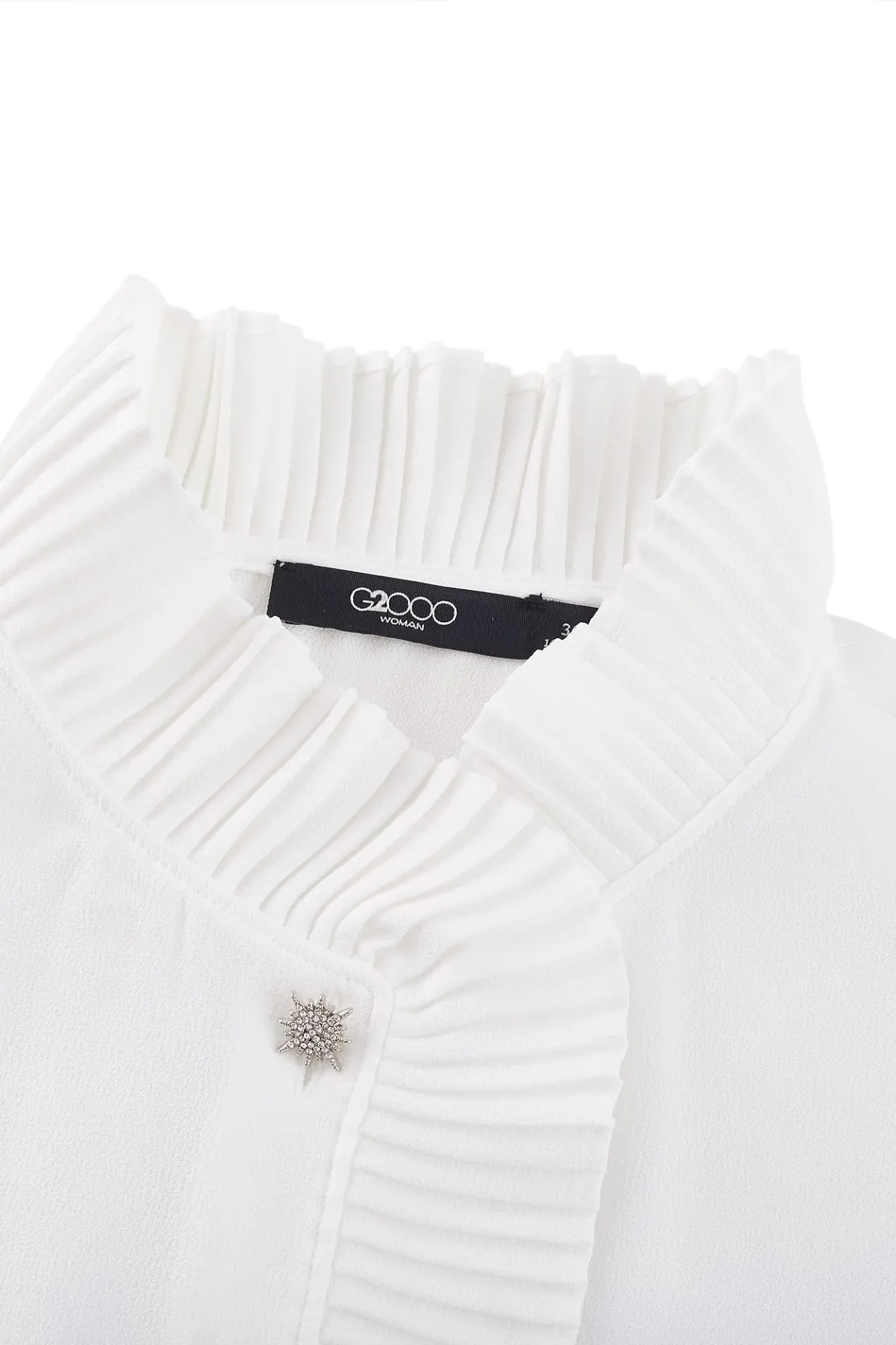 Pleated Stand Collar 
Blouse