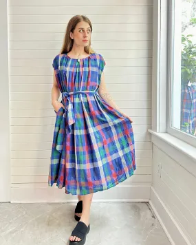 Pleated Tie Colorful Plaid  Dress
