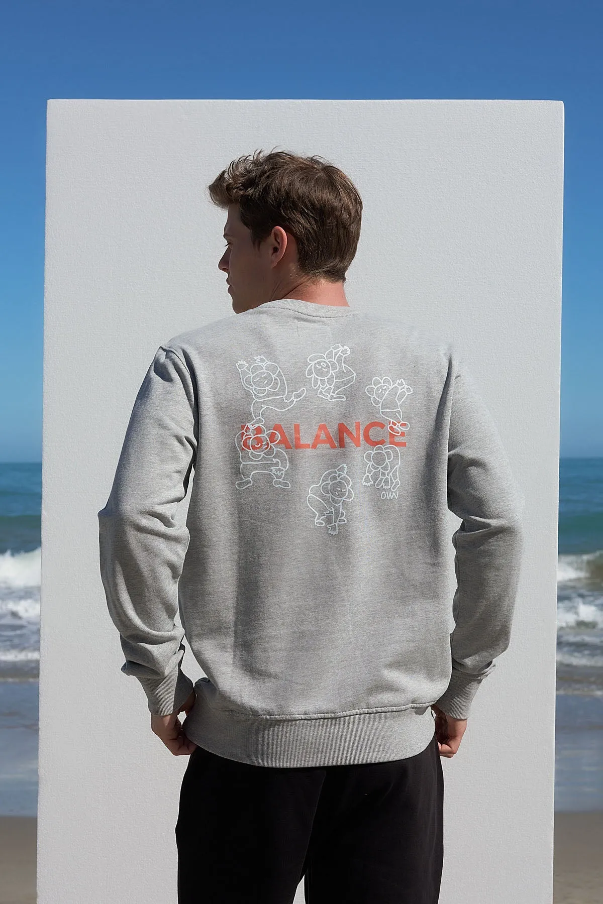 Printed Men's Crew Neck Sweatshirt Grey Melange