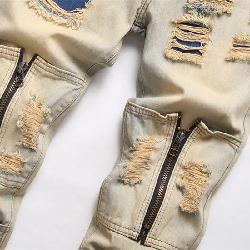 Punk Ripped Patch Cotton Men's Pants