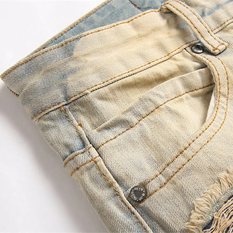 Punk Ripped Patch Cotton Men's Pants