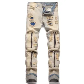 Punk Ripped Patch Cotton Men's Pants