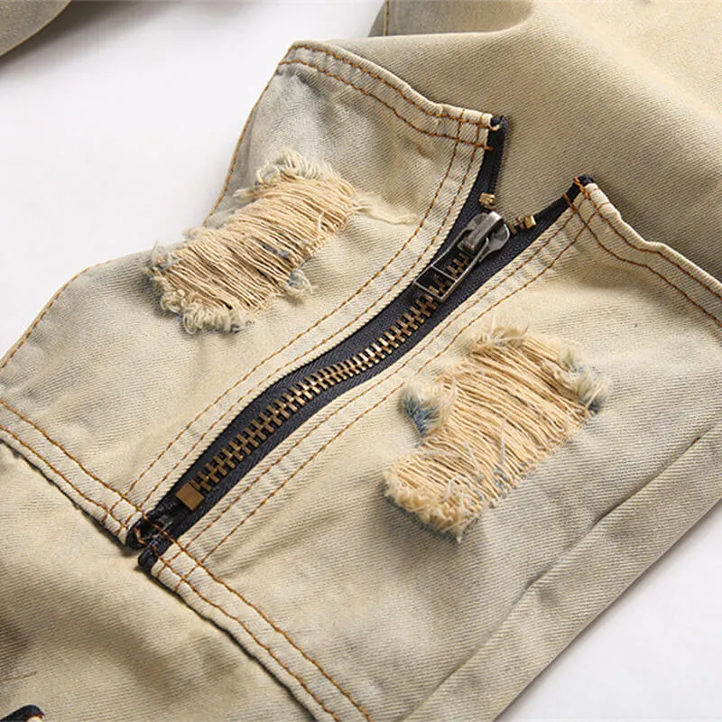 Punk Ripped Patch Cotton Men's Pants