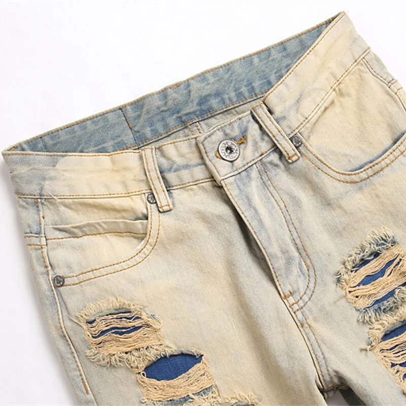 Punk Ripped Patch Cotton Men's Pants