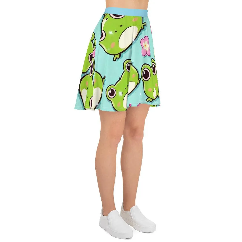 "Kawaii Love Frog" Skater Skirt - Flared Cut