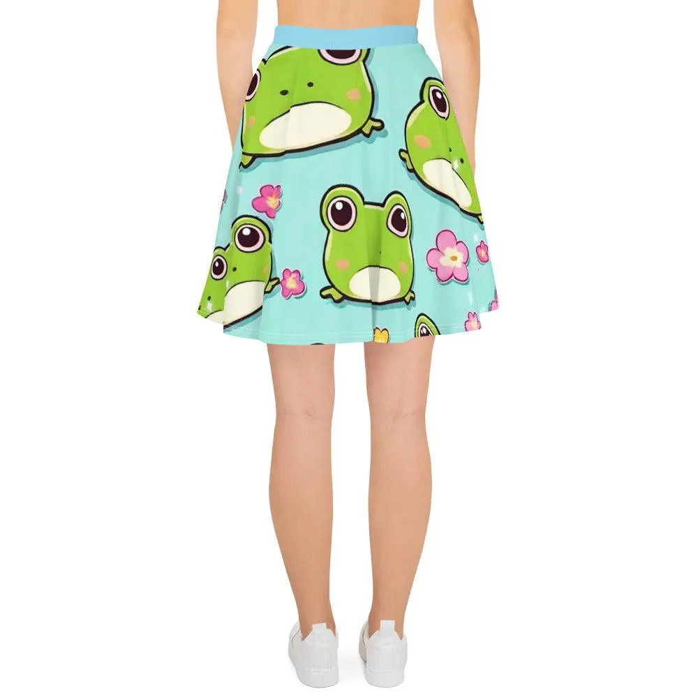 "Kawaii Love Frog" Skater Skirt - Flared Cut