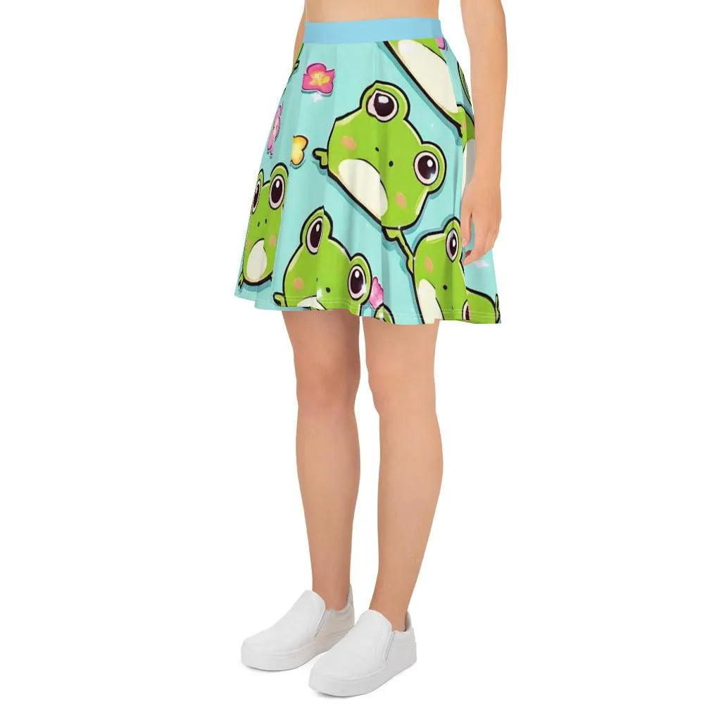 "Kawaii Love Frog" Skater Skirt - Flared Cut