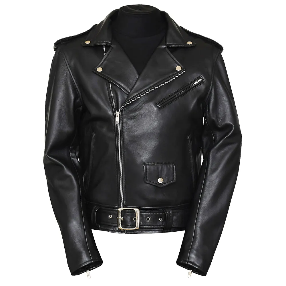 Real Biker Belted Black Leather Jacket