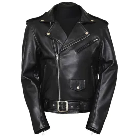 Real Biker Belted Black Leather Jacket
