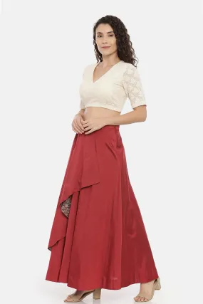 Red Asymmetrical Laytered Wrap Skirt
