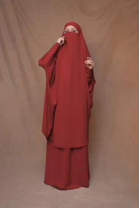 Red Moira prayer Umrah gown with niqab feature