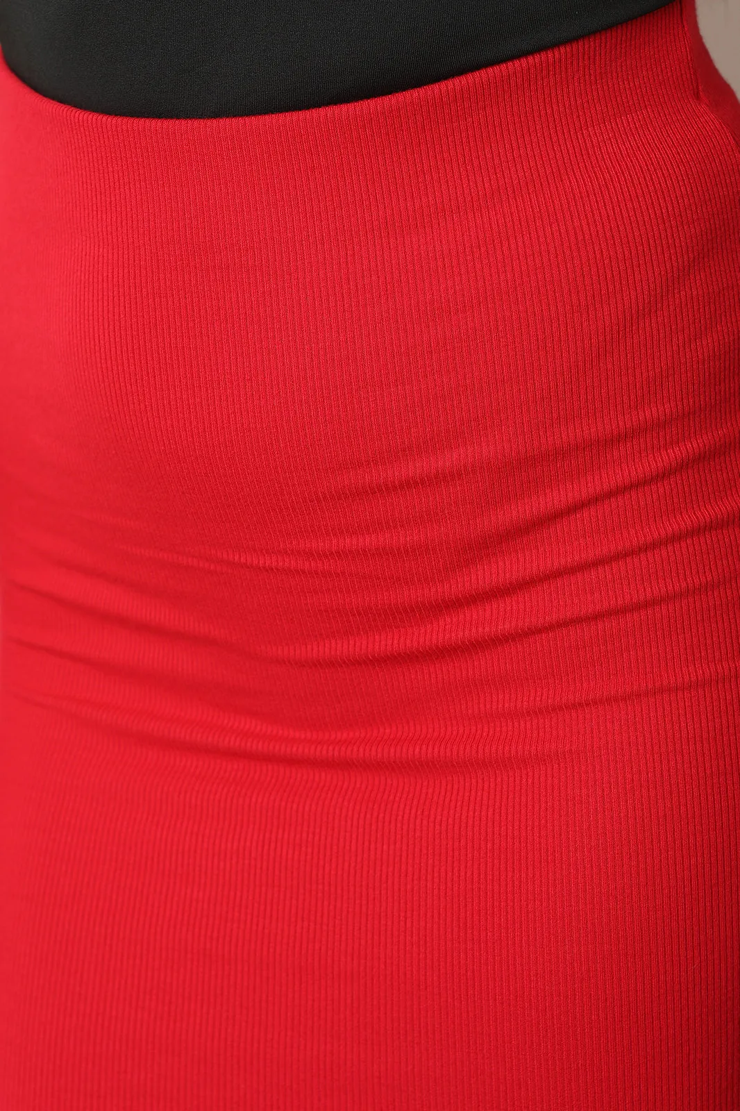 Ribbed Knit Double Layered High Waisted Midi Skirt