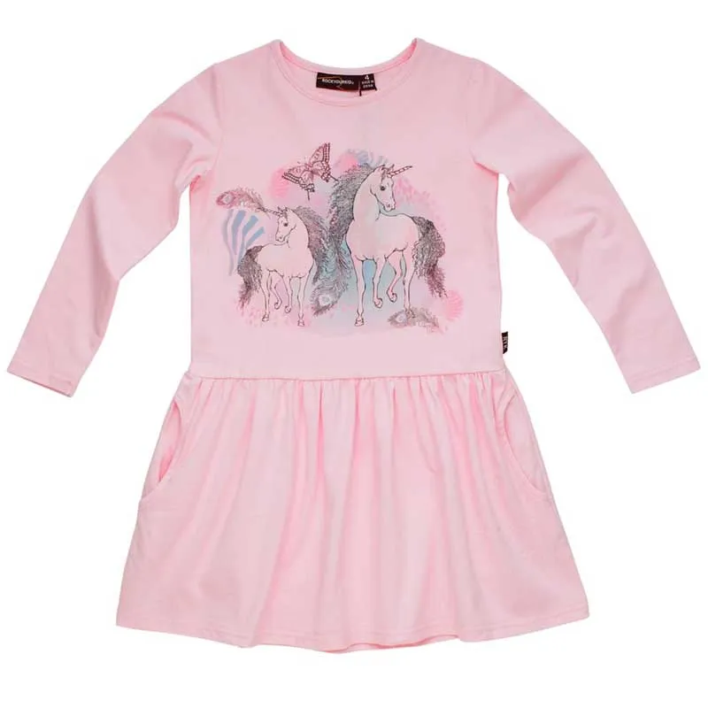 Rock Your Kid Pink Unicorns Drop Waist Dress