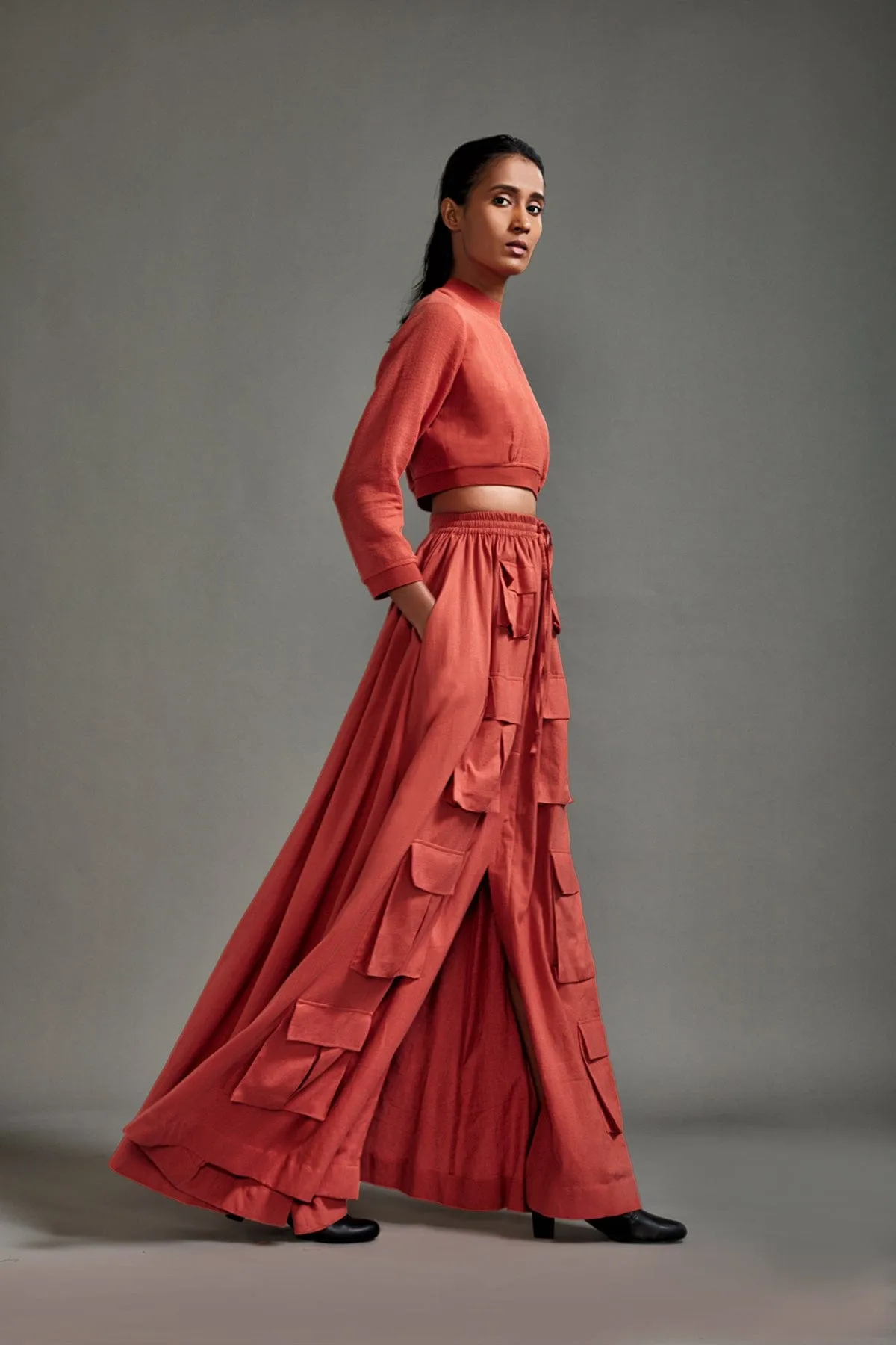 Rust Crop Top and Cargo Skirt Set