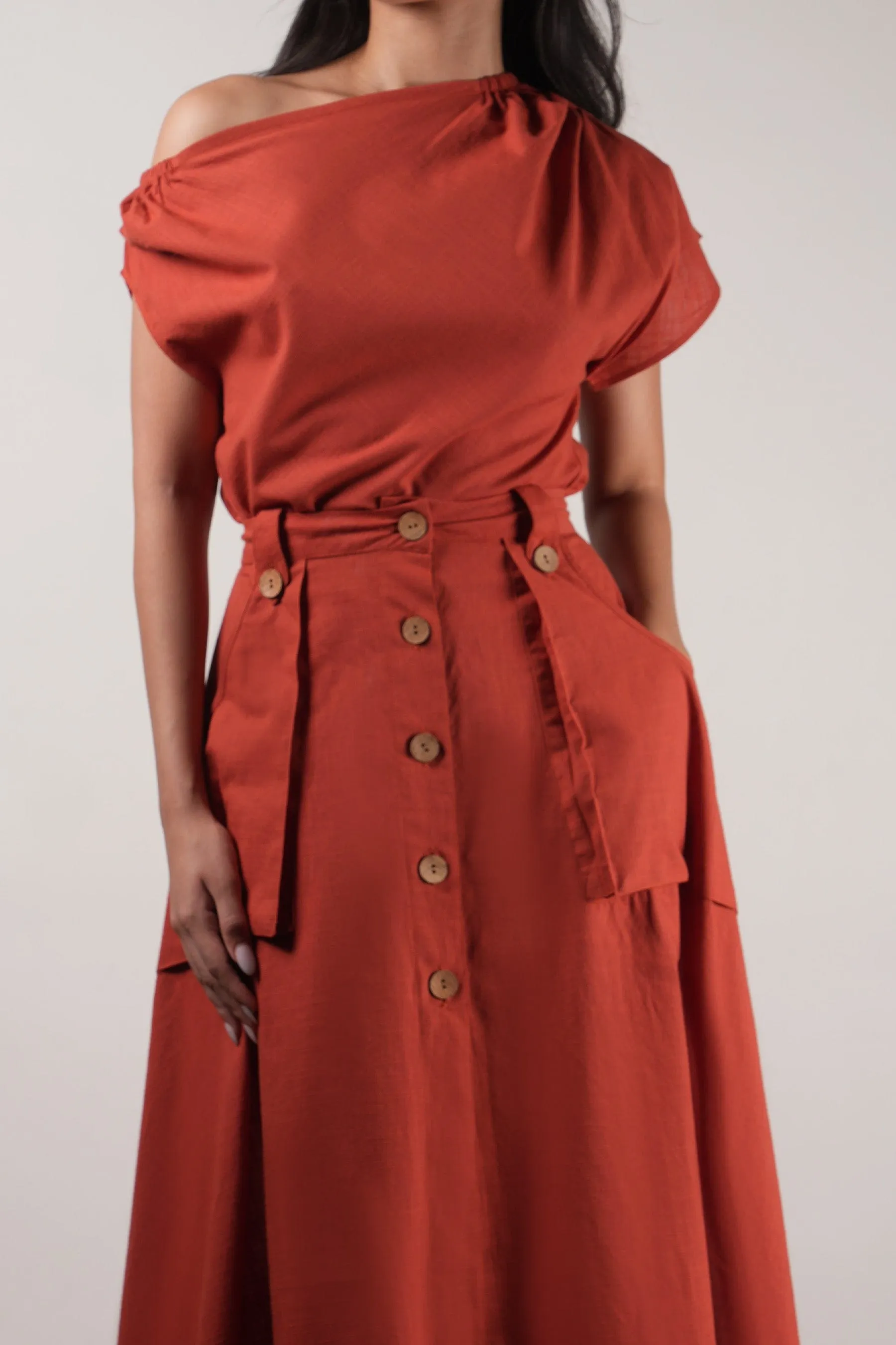 Rust One-Shoulder Set (2 PCS)