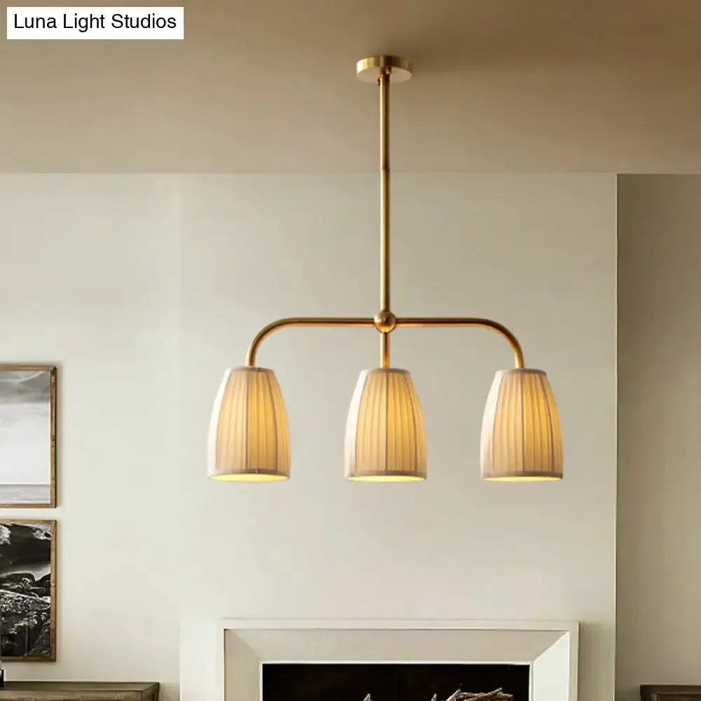 Rustic Pleated Fabric Pendant Chandelier in Gold - 3/6 Bulbs - Hanging Light for Dining Table