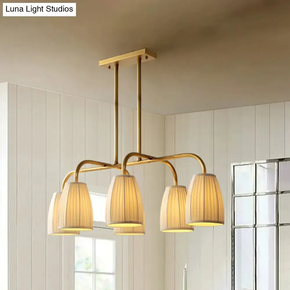 Rustic Pleated Fabric Pendant Chandelier in Gold - 3/6 Bulbs - Hanging Light for Dining Table