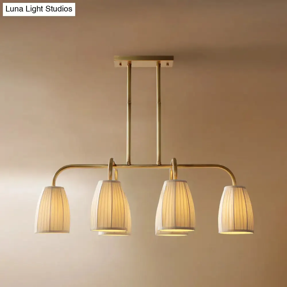 Rustic Pleated Fabric Pendant Chandelier in Gold - 3/6 Bulbs - Hanging Light for Dining Table