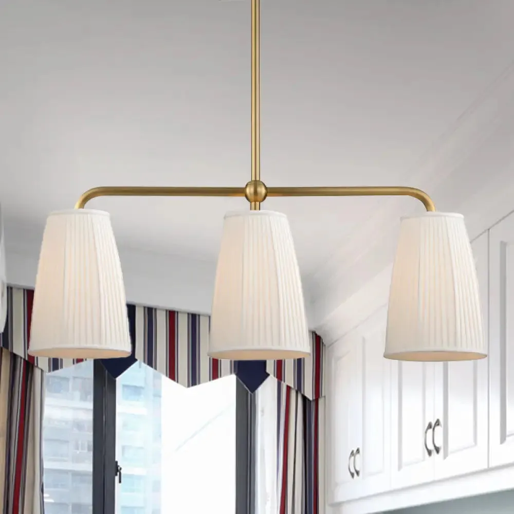 Rustic Pleated Fabric Pendant Chandelier in Gold - 3/6 Bulbs - Hanging Light for Dining Table