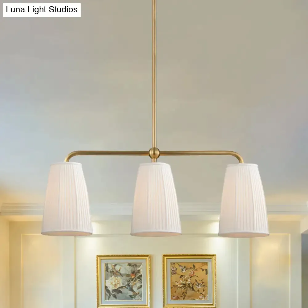 Rustic Pleated Fabric Pendant Chandelier in Gold - 3/6 Bulbs - Hanging Light for Dining Table