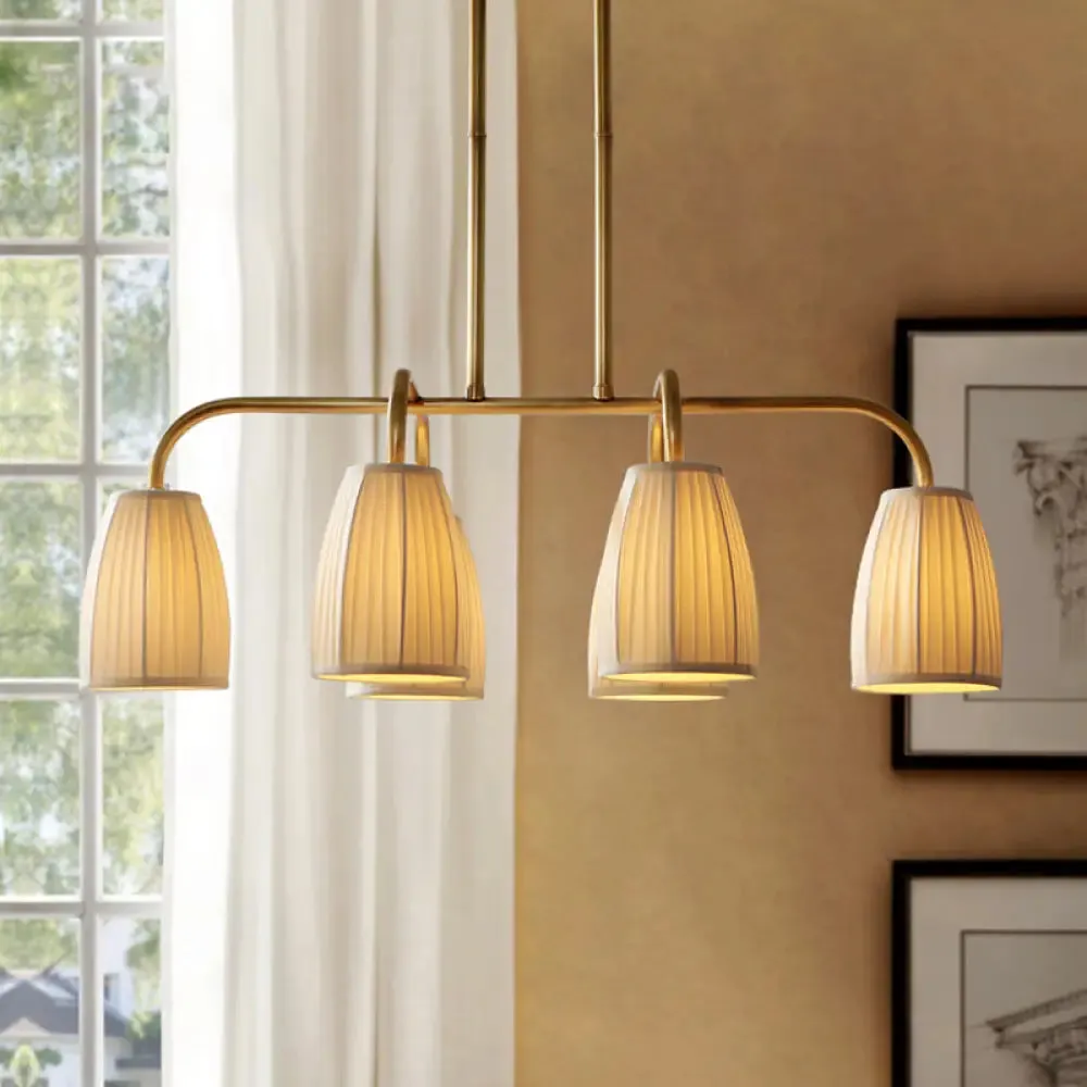 Rustic Pleated Fabric Pendant Chandelier in Gold - 3/6 Bulbs - Hanging Light for Dining Table