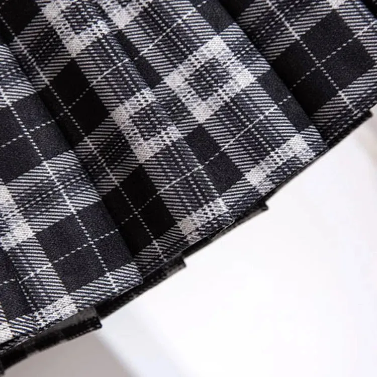 Sailor Collar Bowknot Sweater Lattice Pleated Skirt Set