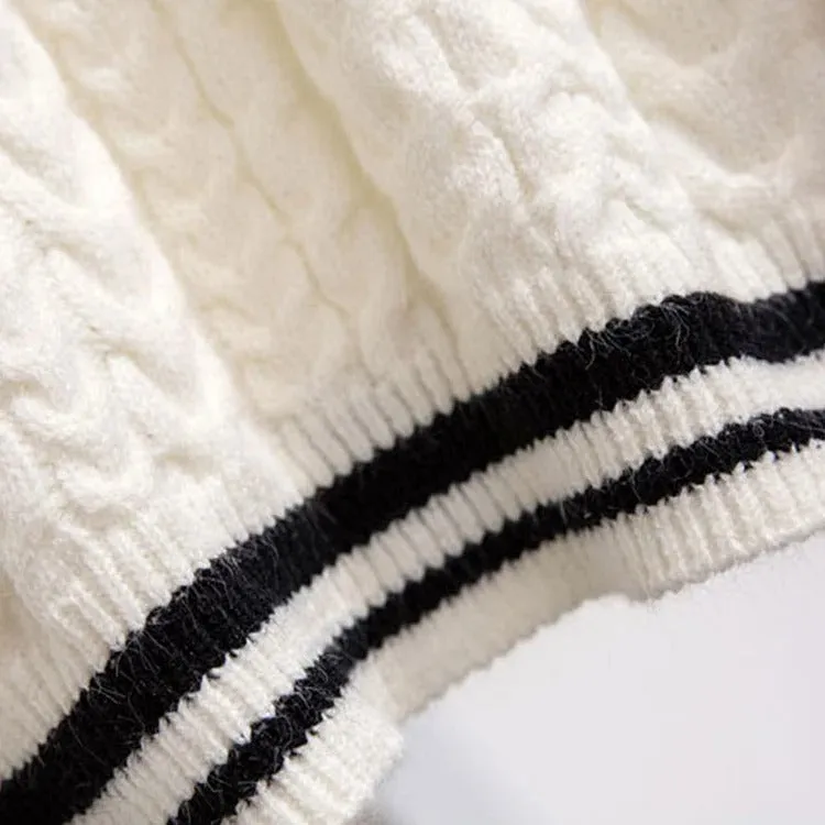 Sailor Collar Bowknot Sweater Lattice Pleated Skirt Set